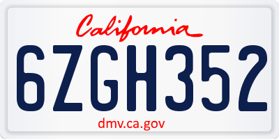 CA license plate 6ZGH352