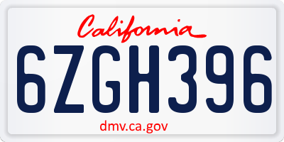 CA license plate 6ZGH396