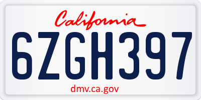 CA license plate 6ZGH397