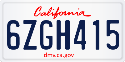 CA license plate 6ZGH415