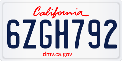 CA license plate 6ZGH792
