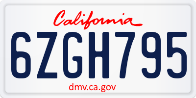 CA license plate 6ZGH795