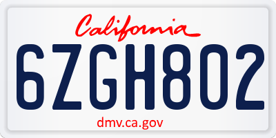 CA license plate 6ZGH802