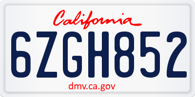 CA license plate 6ZGH852