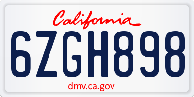CA license plate 6ZGH898