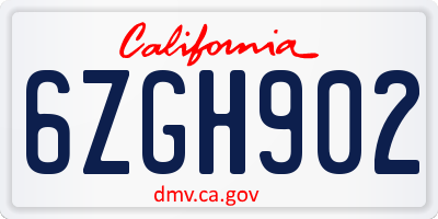 CA license plate 6ZGH902