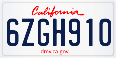 CA license plate 6ZGH910