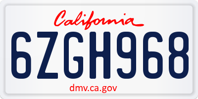 CA license plate 6ZGH968