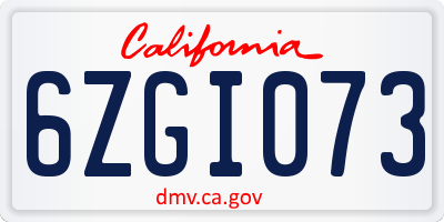 CA license plate 6ZGI073