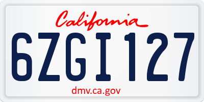 CA license plate 6ZGI127