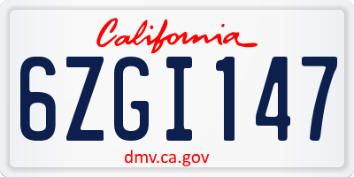 CA license plate 6ZGI147