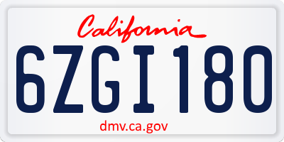 CA license plate 6ZGI180