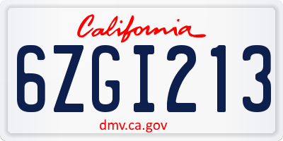 CA license plate 6ZGI213