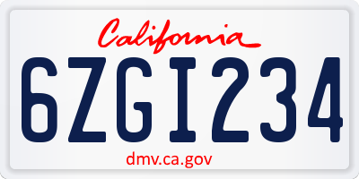 CA license plate 6ZGI234