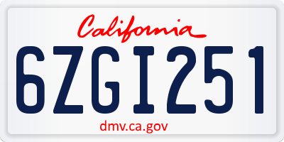 CA license plate 6ZGI251