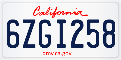 CA license plate 6ZGI258
