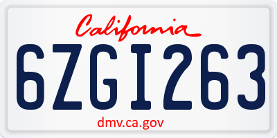 CA license plate 6ZGI263