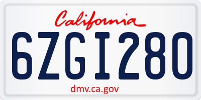 CA license plate 6ZGI280