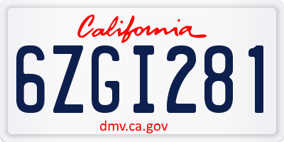 CA license plate 6ZGI281