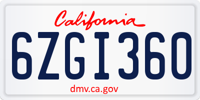 CA license plate 6ZGI360