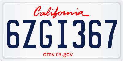 CA license plate 6ZGI367