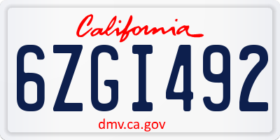 CA license plate 6ZGI492
