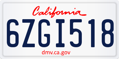 CA license plate 6ZGI518
