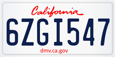 CA license plate 6ZGI547