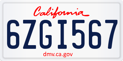 CA license plate 6ZGI567