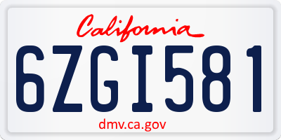 CA license plate 6ZGI581