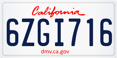 CA license plate 6ZGI716
