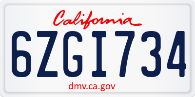 CA license plate 6ZGI734