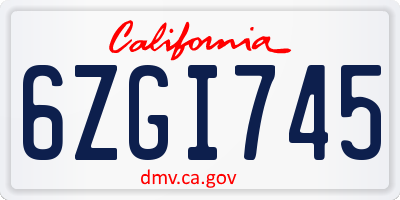 CA license plate 6ZGI745