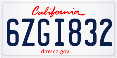 CA license plate 6ZGI832