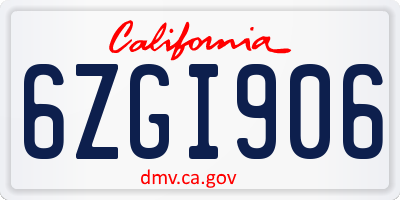 CA license plate 6ZGI906