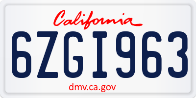 CA license plate 6ZGI963