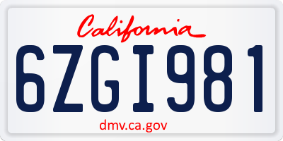 CA license plate 6ZGI981