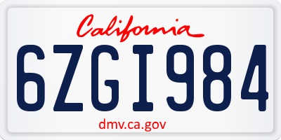CA license plate 6ZGI984