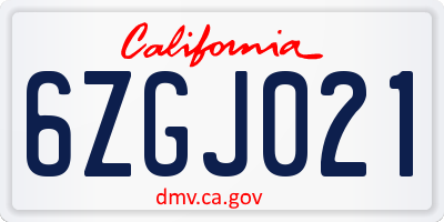 CA license plate 6ZGJ021