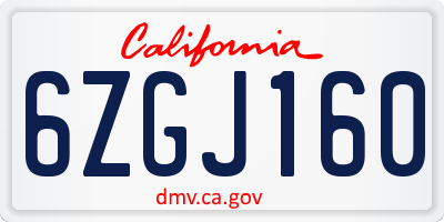 CA license plate 6ZGJ160