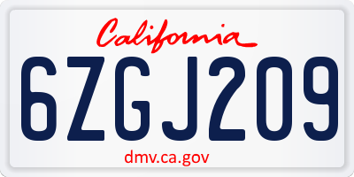 CA license plate 6ZGJ209