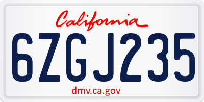 CA license plate 6ZGJ235