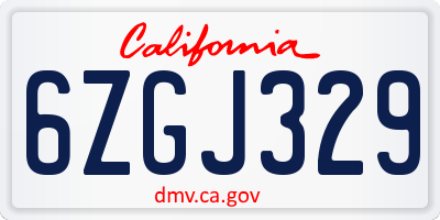 CA license plate 6ZGJ329