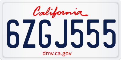 CA license plate 6ZGJ555