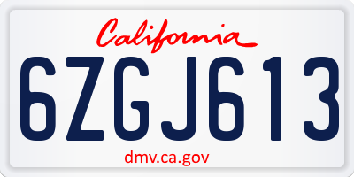 CA license plate 6ZGJ613