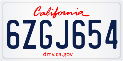 CA license plate 6ZGJ654
