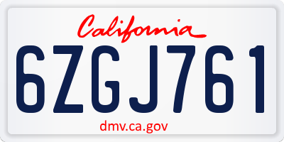 CA license plate 6ZGJ761