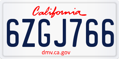 CA license plate 6ZGJ766