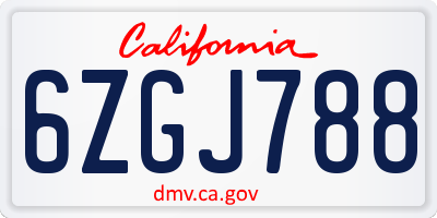 CA license plate 6ZGJ788