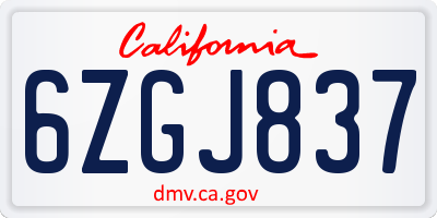 CA license plate 6ZGJ837